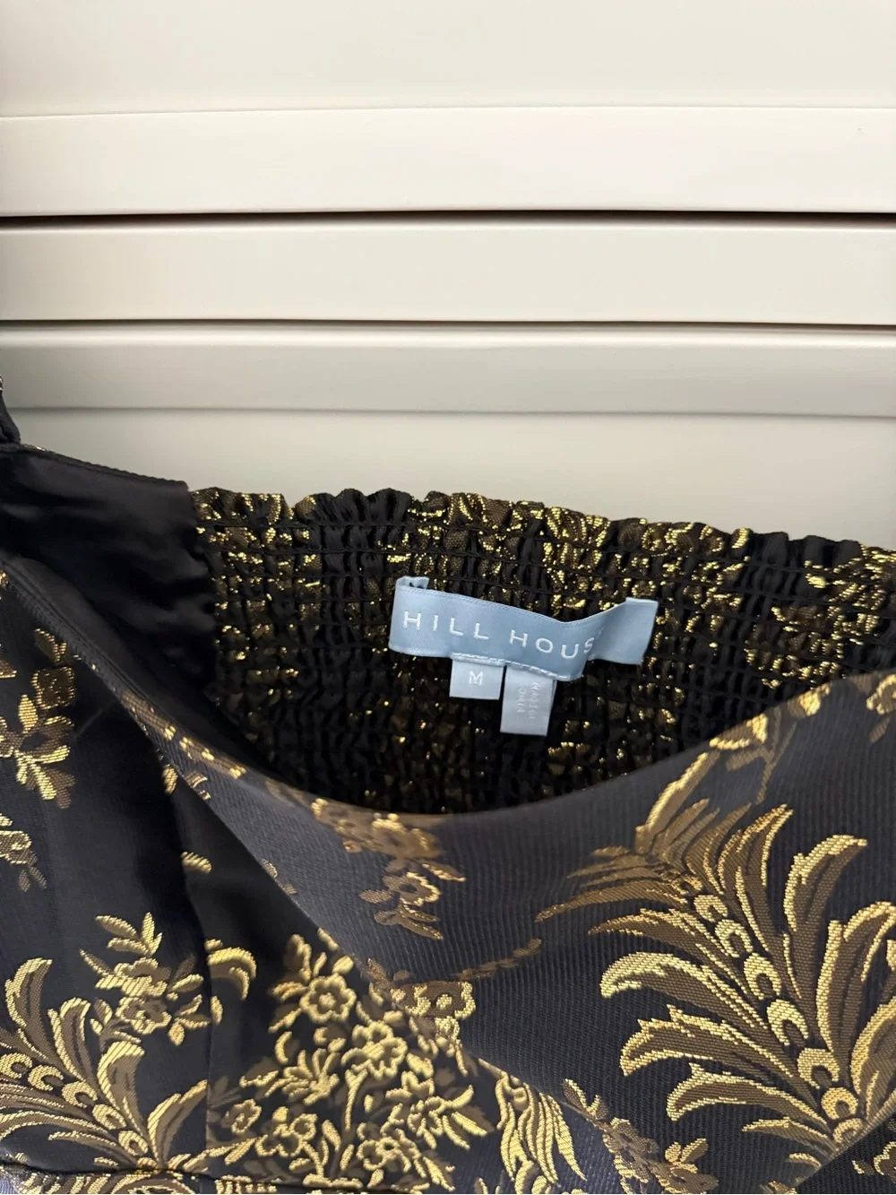 Hill House The Matilda in Black Gold Bird Brocade Smocked Dress size M - Picture 4 of 5